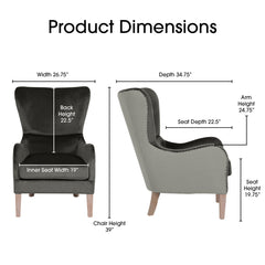 Wingback Chair in Two-Toned Dark Gray Linen Blend with Wooden Legs