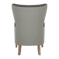 Wingback Chair in Two-Toned Dark Gray Linen Blend with Wooden Legs