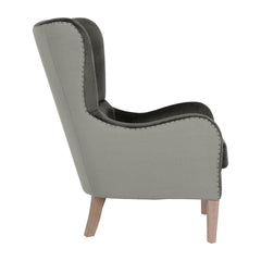 Wingback Chair in Two-Toned Dark Gray Linen Blend with Wooden Legs