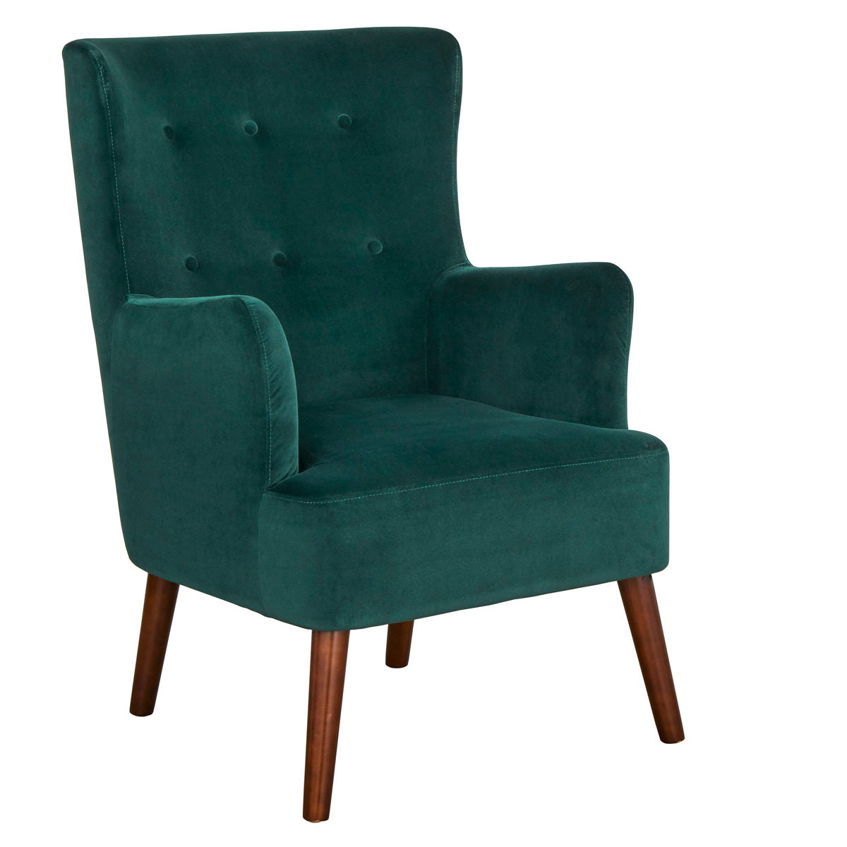Wingback Chair, Solid Wood Frame with Emerald Green Upholstery
