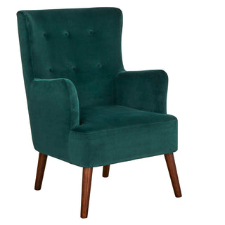 Wingback Chair, Solid Wood Frame with Emerald Green Upholstery