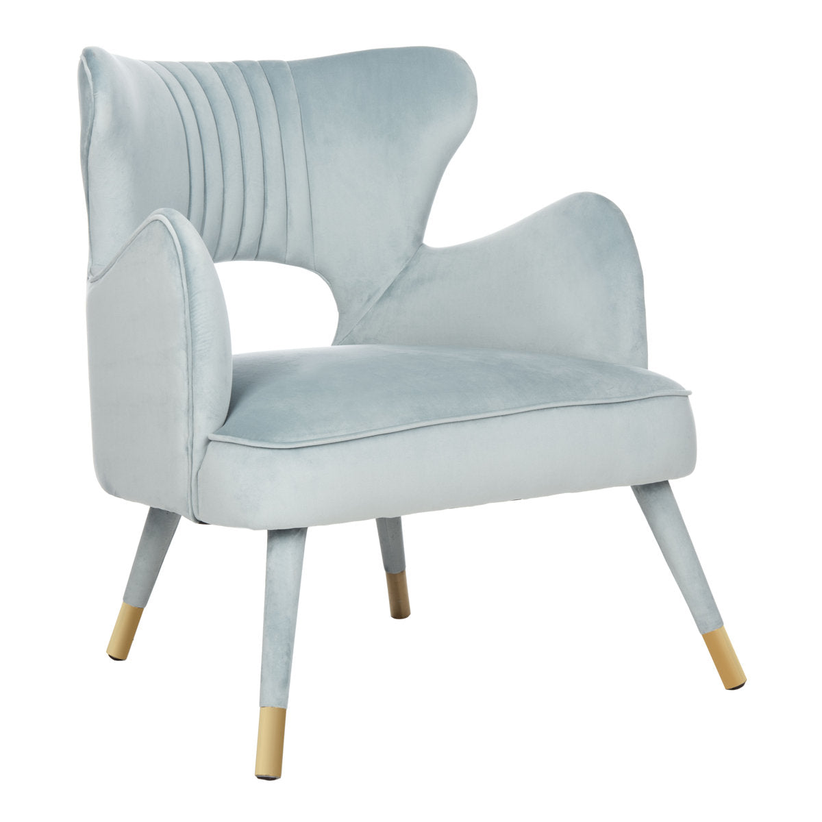 Wingback Chair, Velvet in Slate Blue with Marigold Legs