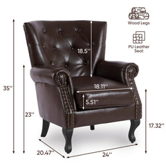 Wingback Chair with Faux Leather Upholstery and Solid Wood Legs