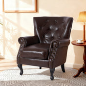 Wingback Chair with Faux Leather Upholstery and Solid Wood Legs