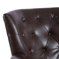 Wingback Chair with Faux Leather Upholstery and Solid Wood Legs