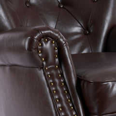 Wingback Chair with Faux Leather Upholstery and Solid Wood Legs