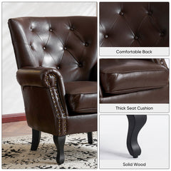 Wingback Chair with Faux Leather Upholstery and Solid Wood Legs