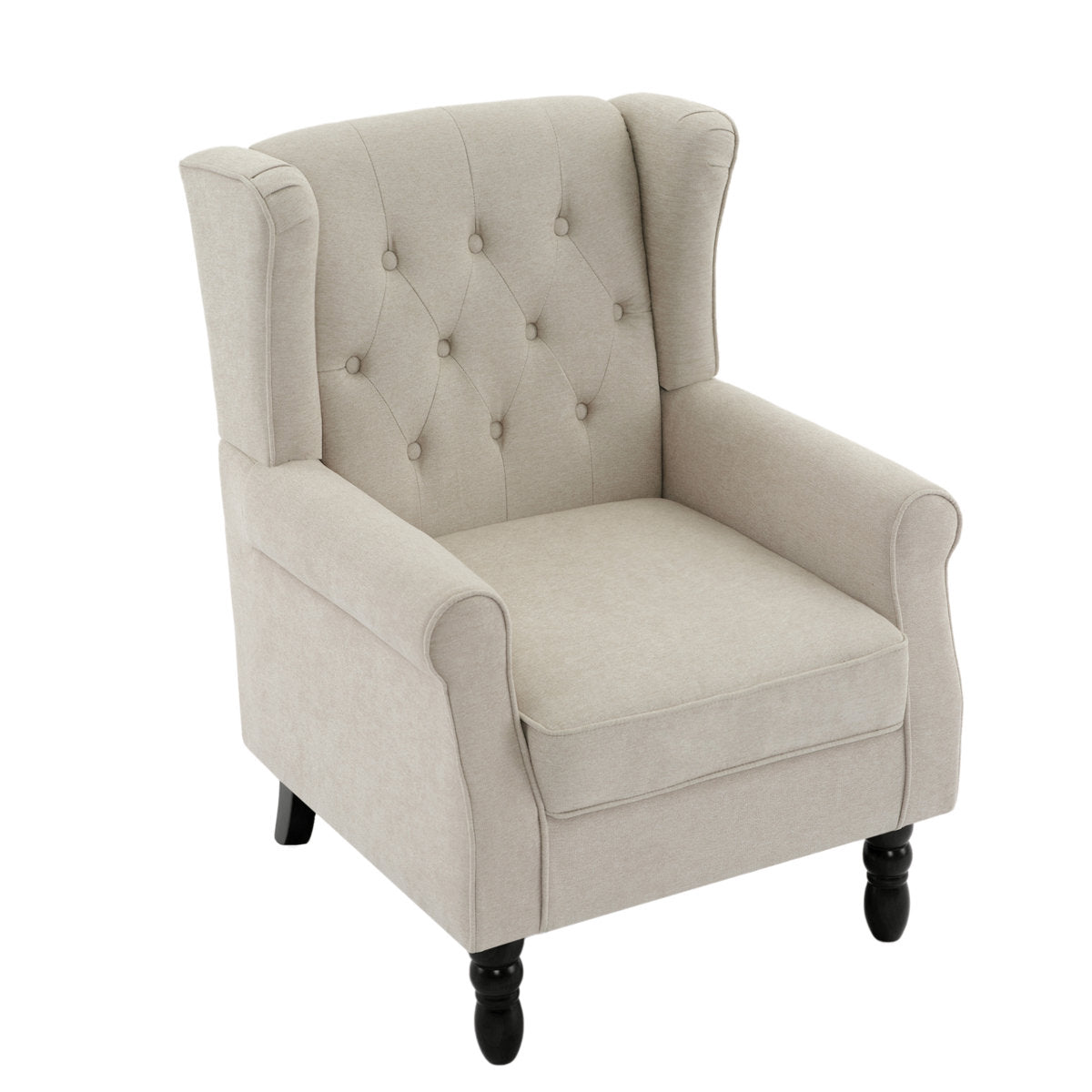 Wingback Chair with Tufted Back and Brown Wood Legs