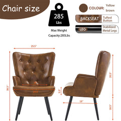 Wingback Chairs, Set of 2, Brown Faux Leather