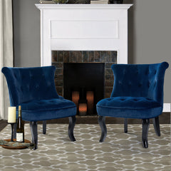 Wingback Chairs, Set of 2, Navy Polyester Blend with Black Birch Legs