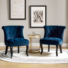 Wingback Chairs, Set of 2, Navy Polyester Blend with Black Birch Legs