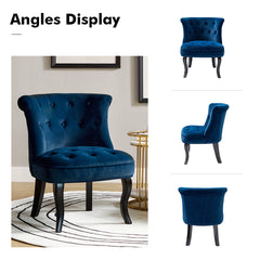 Wingback Chairs, Set of 2, Navy Polyester Blend with Black Birch Legs