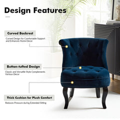 Wingback Chairs, Set of 2, Navy Polyester Blend with Black Birch Legs