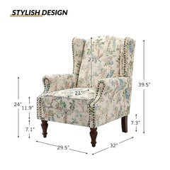 Wingback Chairs, Set of 2, Polyester Blend with Dark Brown Wood Legs