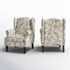 Wingback Chairs, Set of 2, Polyester Blend with Dark Brown Wood Legs