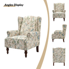 Wingback Chairs, Set of 2, Polyester Blend with Dark Brown Wood Legs