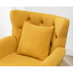 Wingback Chairs, Set of 2, Yellow Velvet with Brown Wood Legs