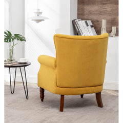 Wingback Chairs, Set of 2, Yellow Velvet with Brown Wood Legs