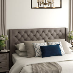 Wingback Headboard in Eastern King with Pewter Gray Linen