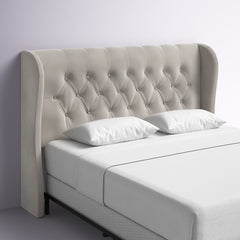 Wingback Headboard, King, Black Velvet with Button Tufting