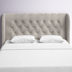 Wingback Headboard, King, Black Velvet with Button Tufting