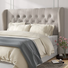 Wingback Headboard, King, Black Velvet with Button Tufting