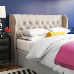 Wingback Headboard, King, Black Velvet with Button Tufting