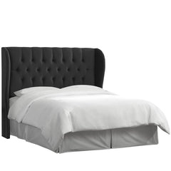 Wingback Headboard, King, Black Velvet with Button Tufting