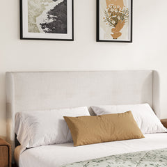 Wingback Headboard, King Size, Tan Linen Upholstery with Wood Frame