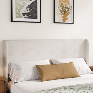 Wingback Headboard, King Size, Tan Linen Upholstery with Wood Frame