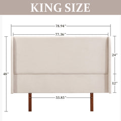 Wingback Headboard, King Size, Tan Linen Upholstery with Wood Frame