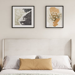 Wingback Headboard, King Size, Tan Linen Upholstery with Wood Frame