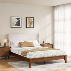 Wingback Headboard, King Size, Tan Linen Upholstery with Wood Frame