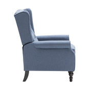 Wingback Push-Back Recliner in Blue Polyester with Black Legs