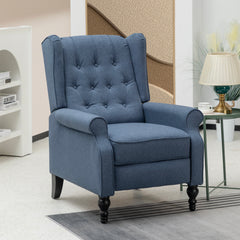 Wingback Push-Back Recliner in Blue Polyester with Black Legs