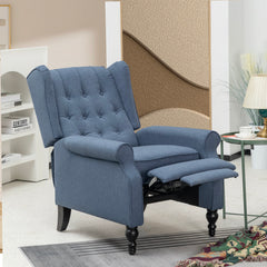 Wingback Push-Back Recliner in Blue Polyester with Black Legs