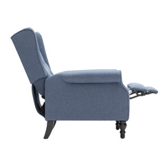 Wingback Push-Back Recliner in Blue Polyester with Black Legs