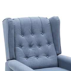 Wingback Push-Back Recliner in Blue Polyester with Black Legs