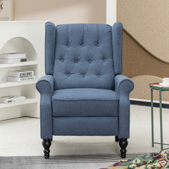 Wingback Push-Back Recliner in Blue Polyester with Black Legs