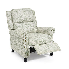 Wingback Recliner Chair in Green Abstract Fabric with Black Legs