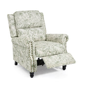 Wingback Recliner Chair in Green Abstract Fabric with Black Legs