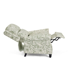 Wingback Recliner Chair in Green Abstract Fabric with Black Legs
