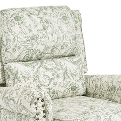 Wingback Recliner Chair in Green Abstract Fabric with Black Legs