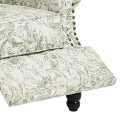 Wingback Recliner Chair in Green Abstract Fabric with Black Legs