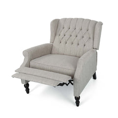 Wingback Recliner, Light Gray Fabric with Black Wood Legs