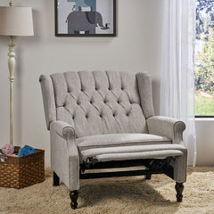Wingback Recliner, Light Gray Fabric with Black Wood Legs