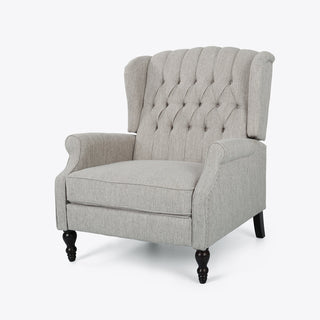 Wingback Recliner, Light Gray Fabric with Black Wood Legs