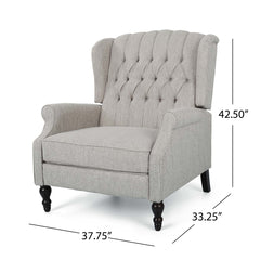 Wingback Recliner, Light Gray Fabric with Black Wood Legs