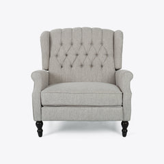 Wingback Recliner, Light Gray Fabric with Black Wood Legs