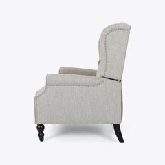 Wingback Recliner, Light Gray Fabric with Black Wood Legs